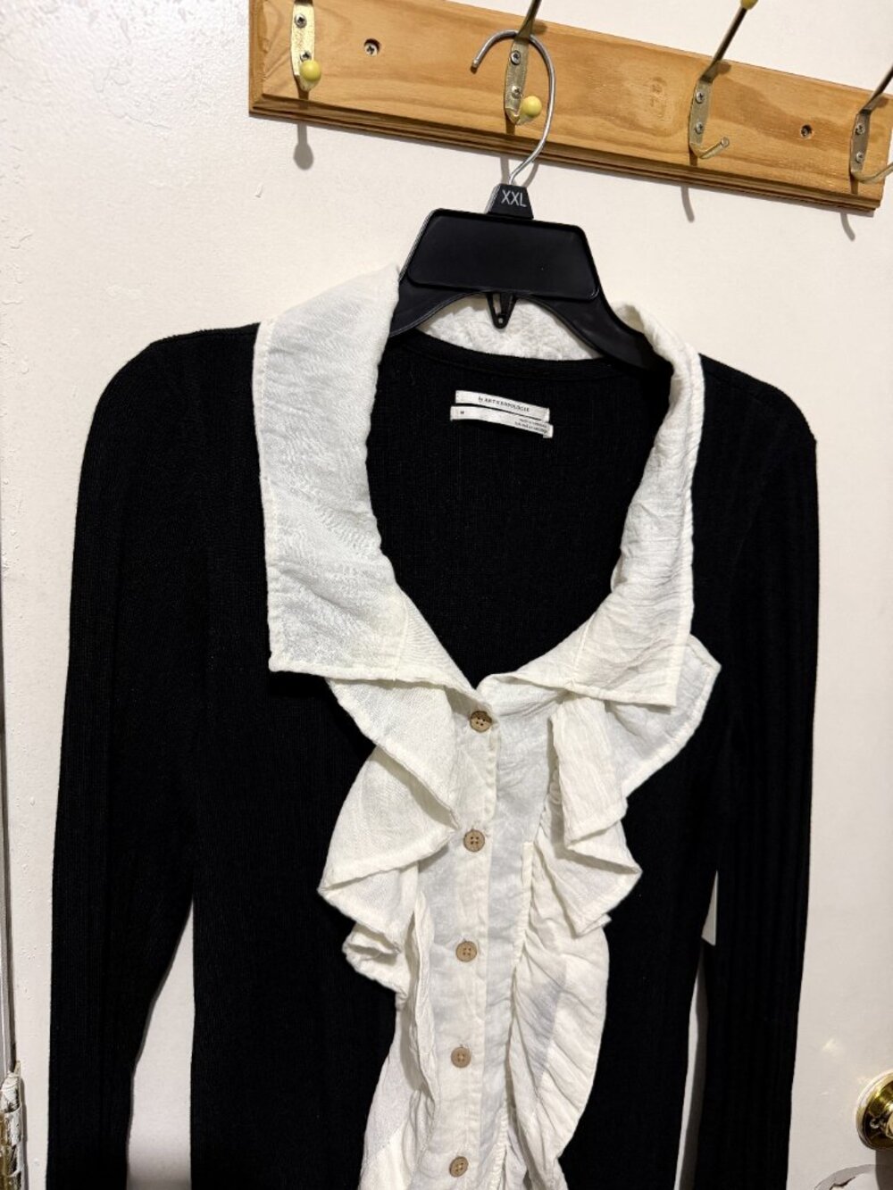 NWT by Anthropologie Black Ribbed Knit Ruffle Collar Layered Sweater Top - M - Picture 7 of 16